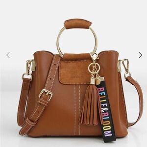 Elegant Brown Satchel with Gold Details
